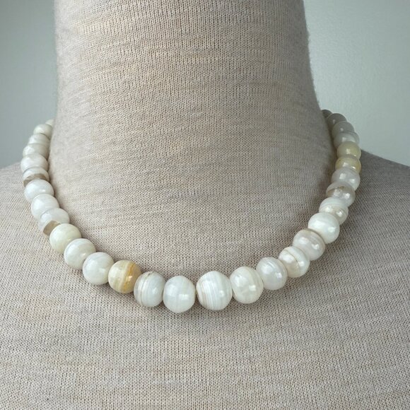 Vintage Graduated Banded Agate Stone Bead Necklace 19" - Picture 1 of 8